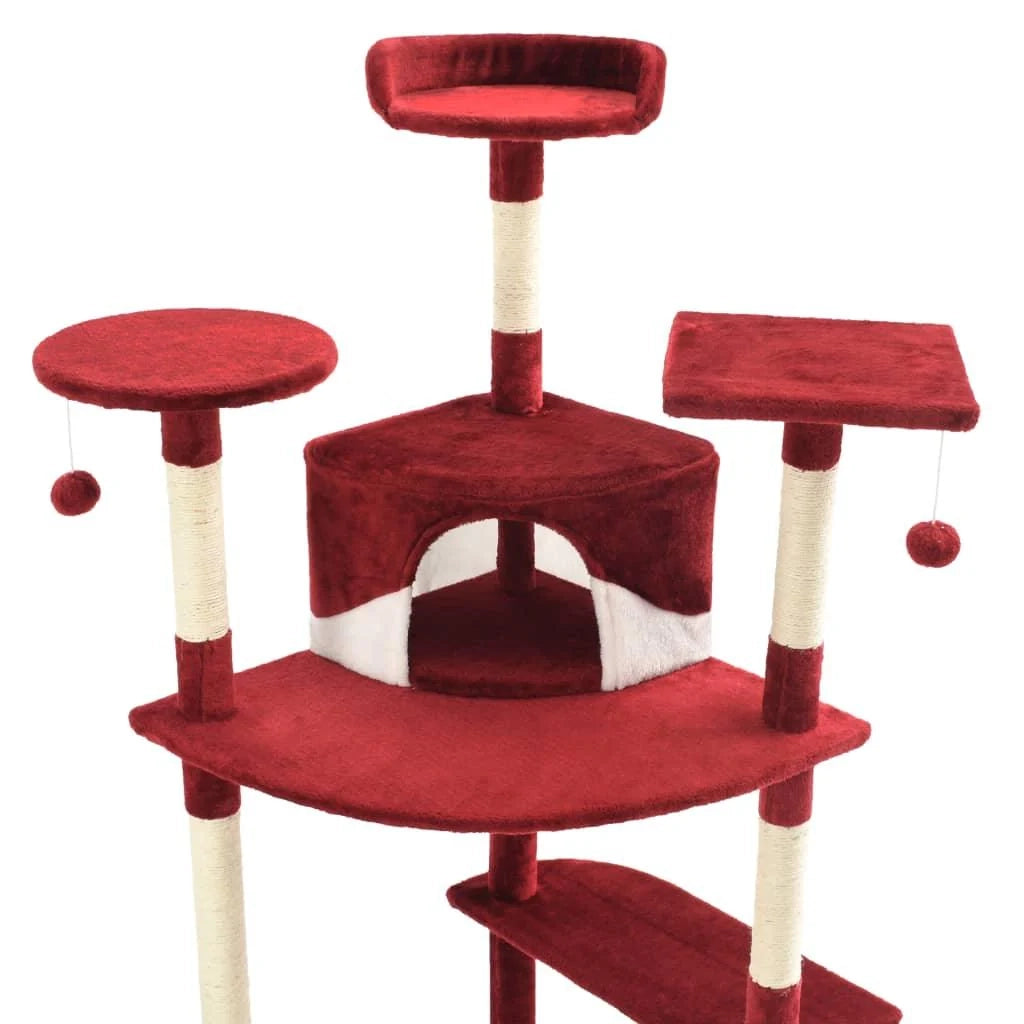 Tiragraffi albero per gatti cuccia per gatti peluche in sisal 203 cm rosso e bianco 3702142