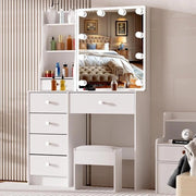 Scrivania da trucco con specchio scorrevole e illuminazione per camera da letto - Scrivania con cassetti e mensole - Spazio di archiviazione nascosto - H41-090015 (bianca 36 x 80 x 131cm) scrivania da trucco