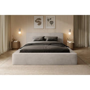 Letto contenitore VELORA – Sabbia – 180x200 cm – Tessuto velluto morbido – Rete sollevabile – Contenitore integrato
