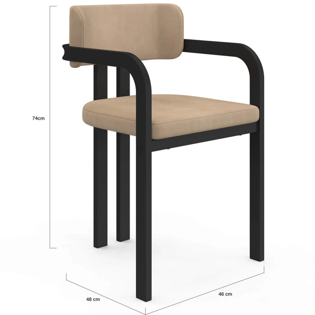 IDMarket - Set di 4 sedie da pranzo e poltrone da tavolo ESMA in metallo nero e velluto taupe con braccioli