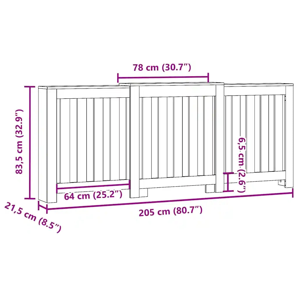 Copertura Termosifone Bianca 205x21,5x83,5 cm Legno Multistrato CFW4471713