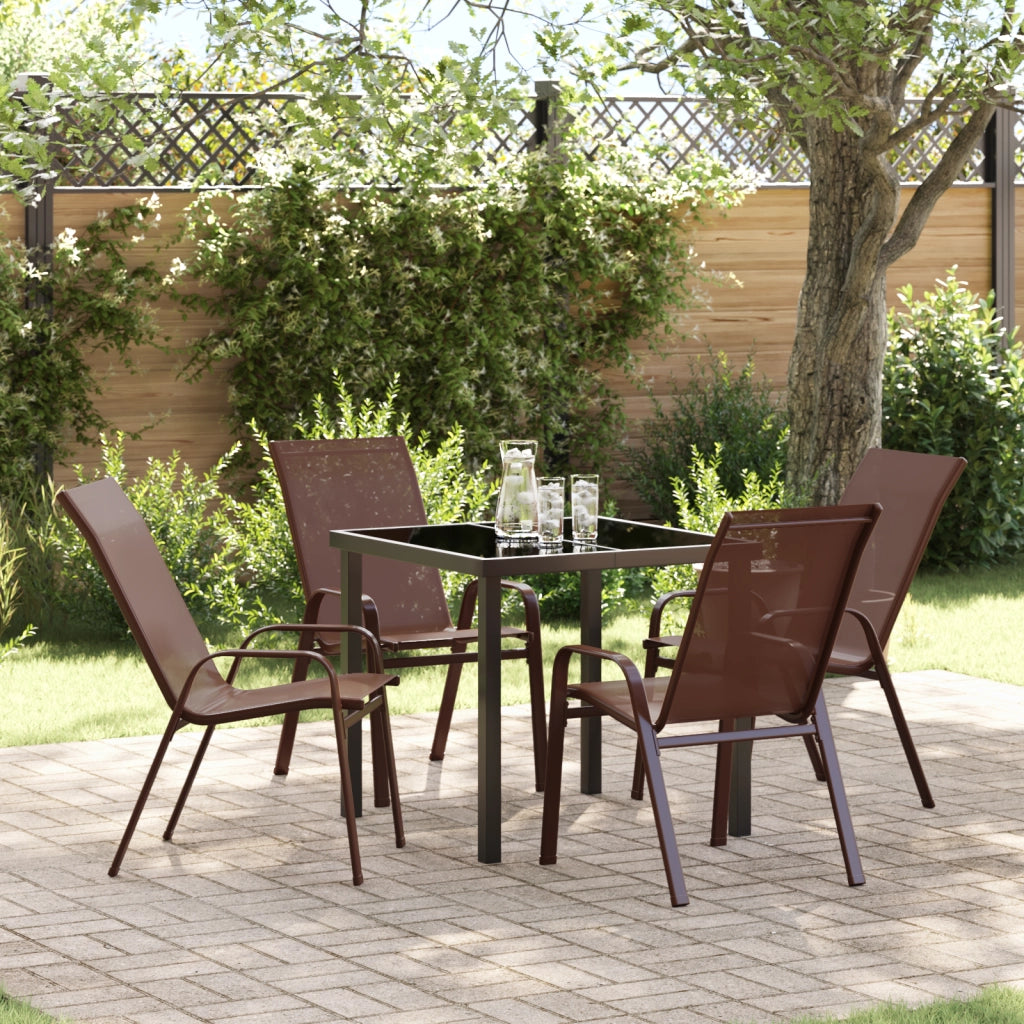 Set da Pranzo Giardino  5 Pezzi in Textilene Marrone e Acciaio