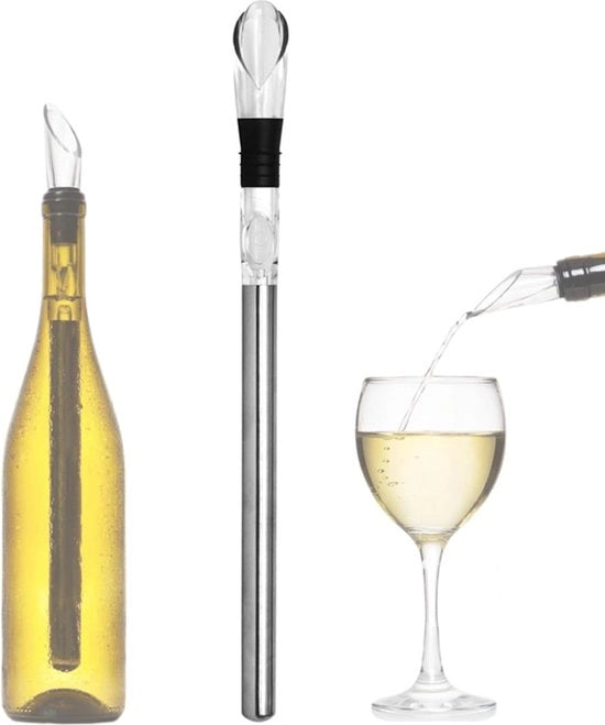 Wijnkoeler 3 in 1 con asta di raffreddamento in acciaio inossidabile, raffreddamento rapido senza ghiaccio, con sfiatatoio e tappo per versare, ideale regalo per gli appassionati di vino