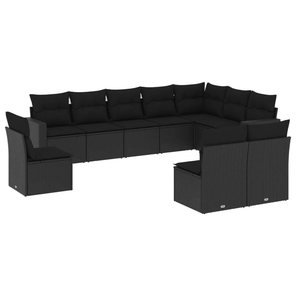 Set Divani da Giardino 10pz con Cuscini in Polyrattan Nero 3219095