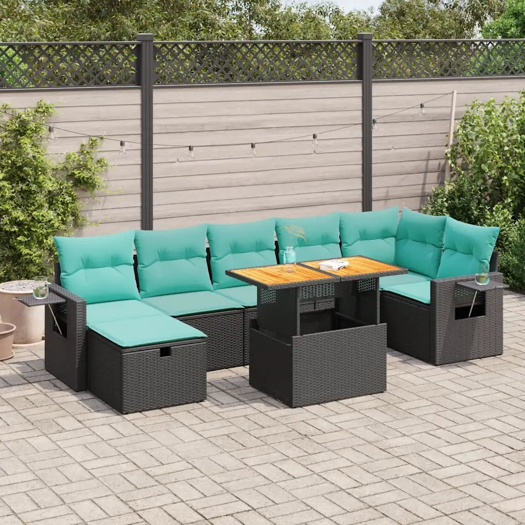 Set Divano da Giardino 8pz con Cuscini Grigio Polyrattan Acacia