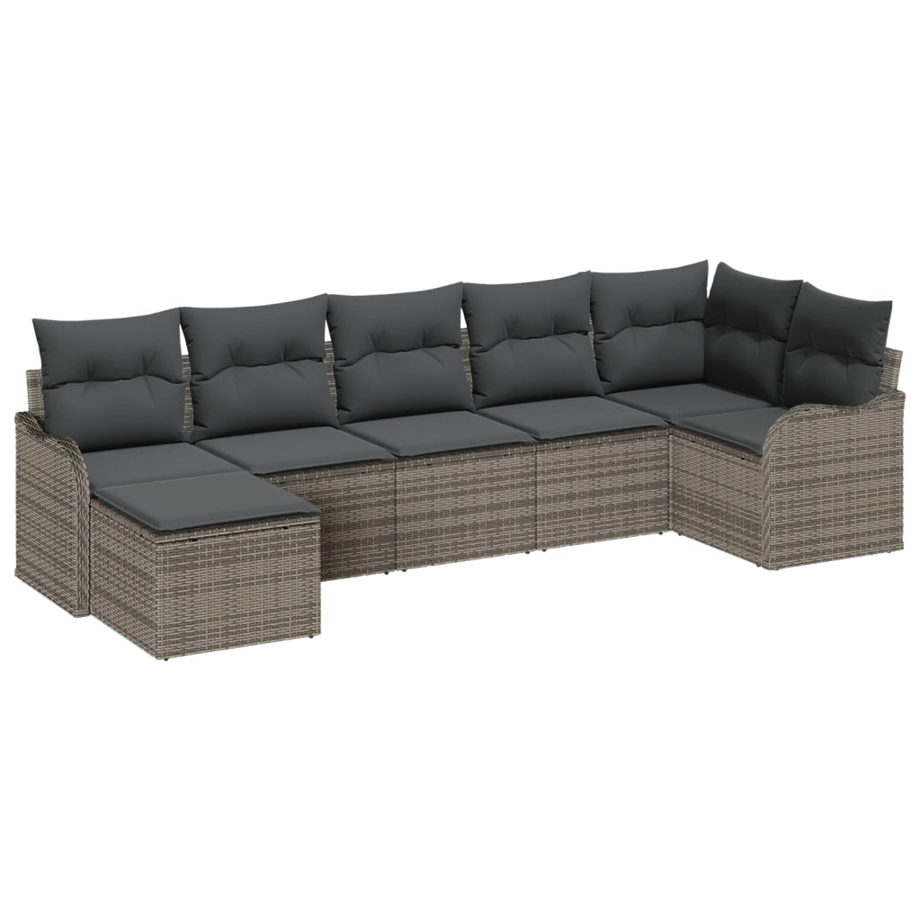 Set Divano da Giardino 7 Pezzi con Cuscini Grigio Polyrattan