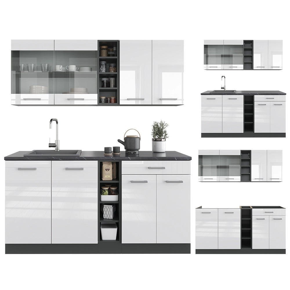 Vicco Cucina completa Bianco lucido/antracite 160 cm senza piano di lavoro