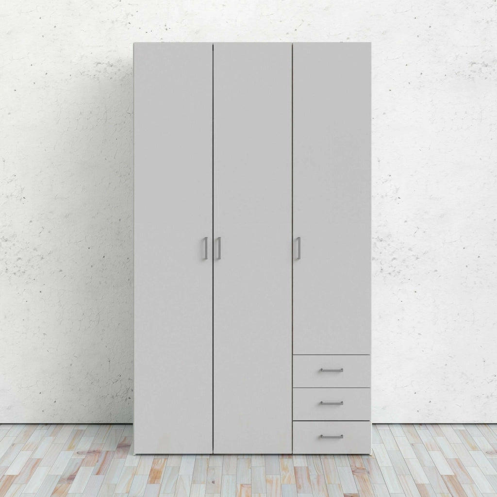 Guardaroba 3 ante Aquilone, Mobile camera da letto, Cabina armadio portabiti, Armadio appendiabiti, 116x50 h200 cm, Bianco lucido