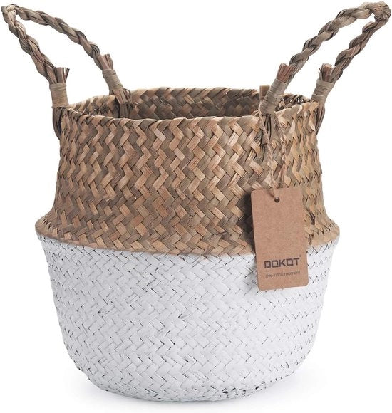 Pianta Decorativa Opieleggibile con Maniglie in Fibra Naturale per Stendardi e Giochi (32 x 28 cm, Naturale + Bianco)