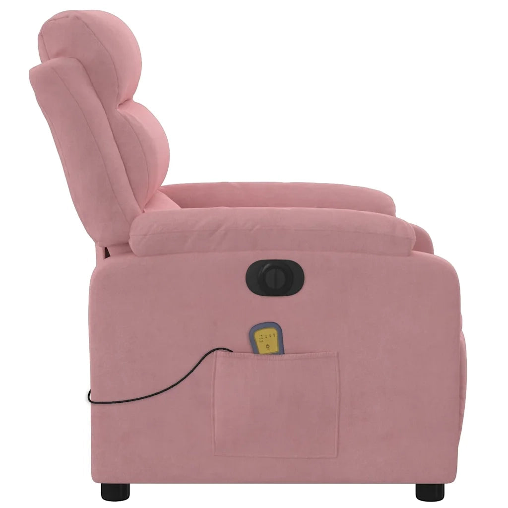 Poltrona Massaggiante Reclinabile Elettrica Rosa Velluto 3205085