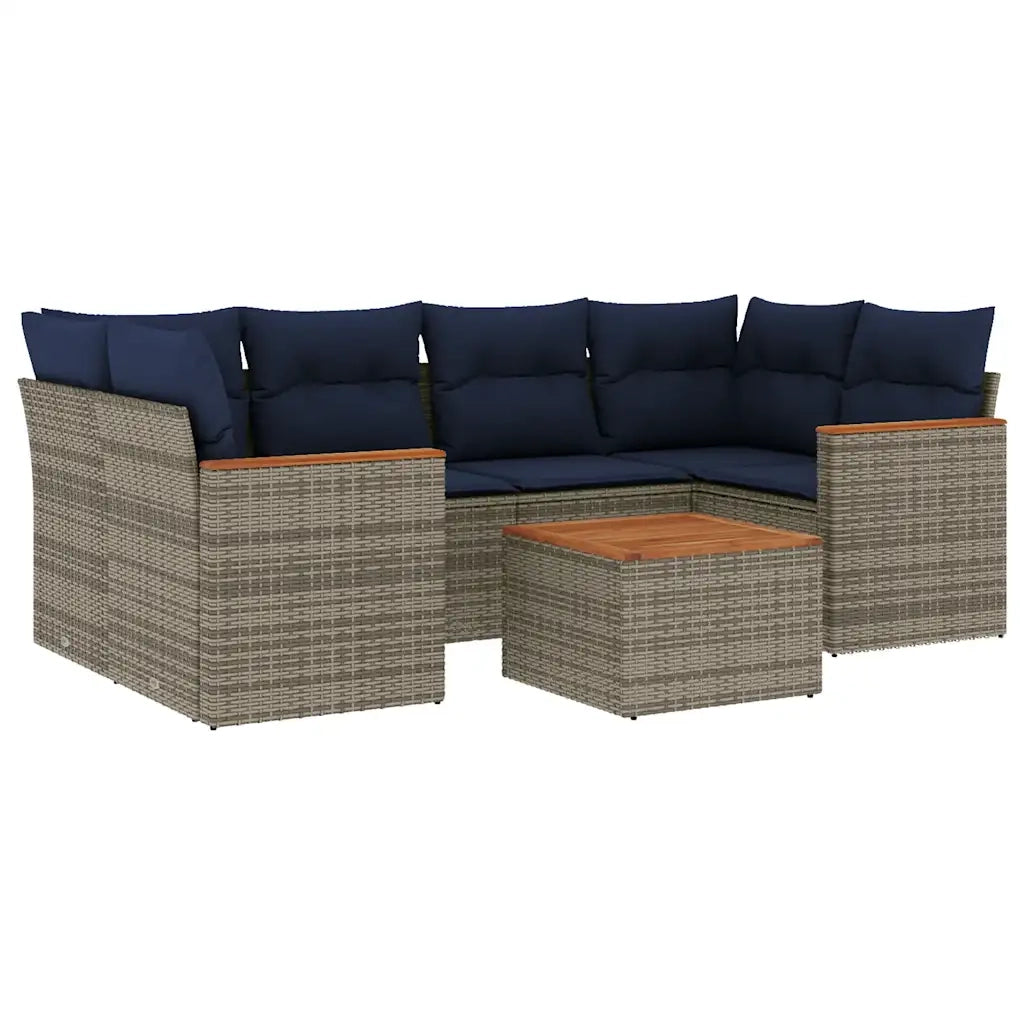 Set Divani da Giardino 7 pz con Cuscini Grigio in Polyrattan 3225802