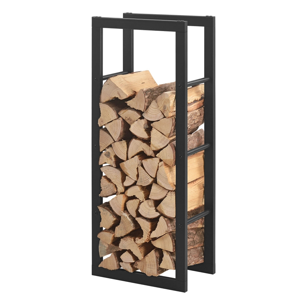 Portalegna 'Täby' (LxPxA) 40 x 25 x 100 cm Deposito per Legna da Ardere Supporto Tronchi Scaffale in Acciaio da Legnaia - Nero [en.casa]