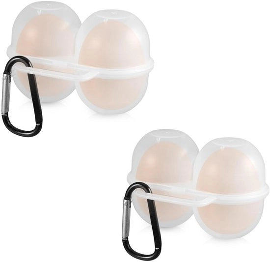 Eierhouder per due pezzi in plastica per frigorifero con chiusura a molla e trasparente, dimensioni 11 x 7 cm, stivabile