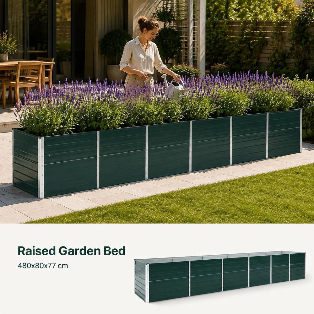 Garden Raised Bed Galvanized Steel 480x80x77 Cm Green