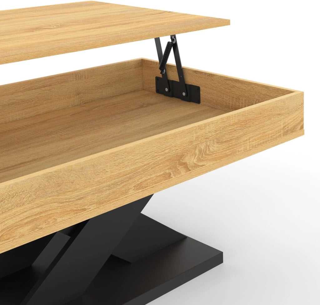 Tavolino rettangolare con piano sollevabile in legno ALICIA e base nera