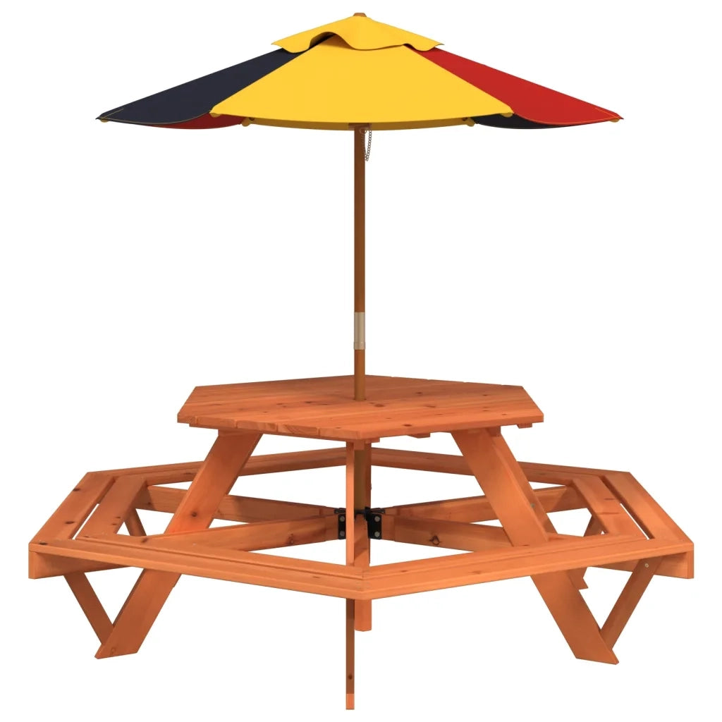 Tavolo Picnic per 6 Bambini con Ombrellone Esagono Legno Abete 3281627