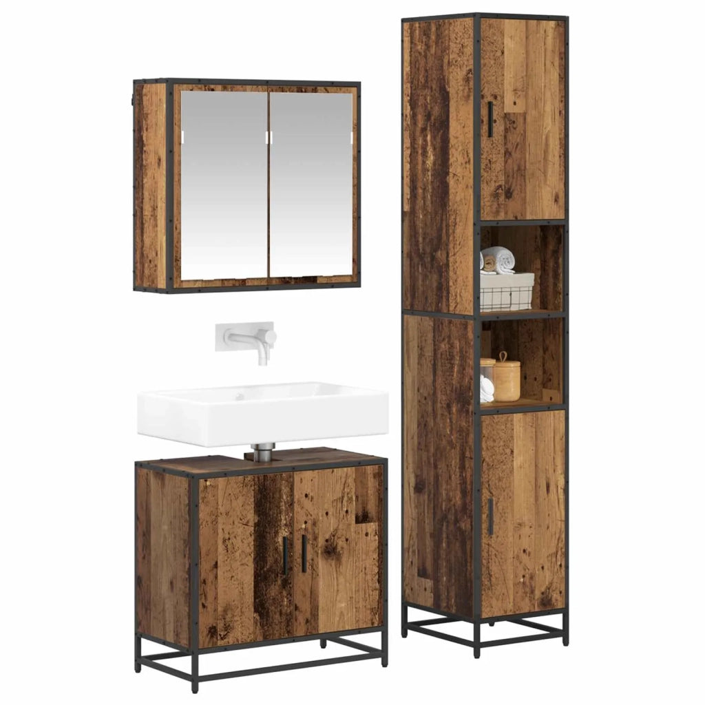 Set di mobili per il Bagno | Armadio da bagno con lo scaffale 3 pz Legno vecchio