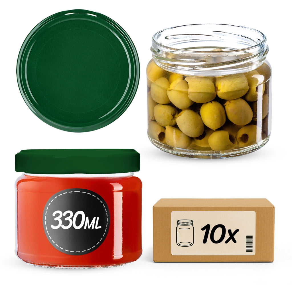 Barattoli di vetro KADAX Sonka 330 ml 10 pezzi 82 mm + coperchi verdi