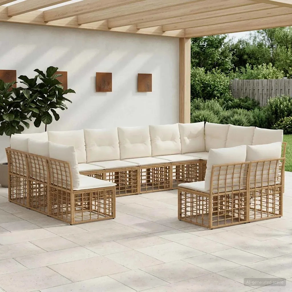Set di divani da esterno Naturale e Bianco Crema Poliestere