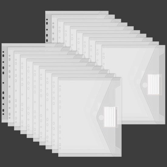 Pacco di 20 fodere A4 per documenti, buste documentarie A4 impermeabili, buste A4 con bordo a 11 fori e spazio per etichetta, buste per l'organizzazione dei documenti, articoli per ufficio, materiale scolastico