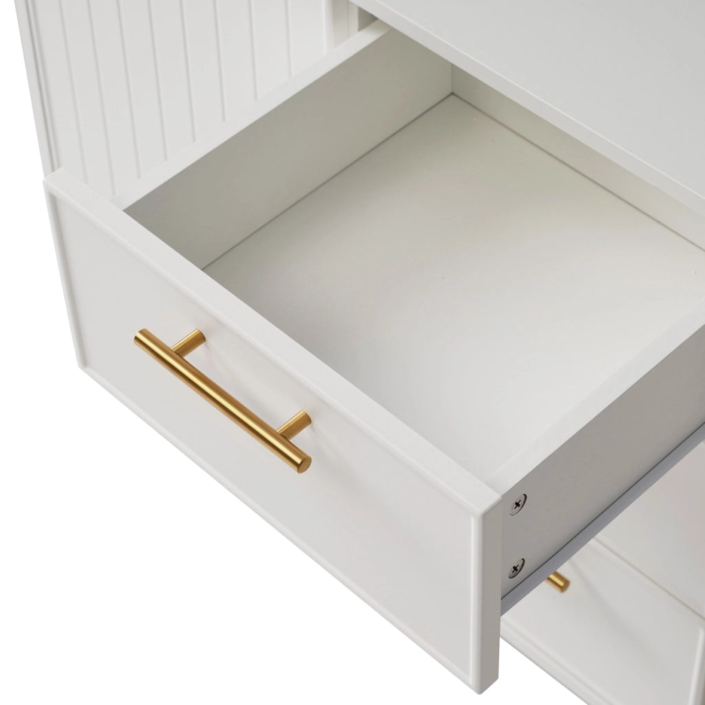 Credenza con 2 ante e 3 cassetti ripiano regolabile frontali scanalati in legno e metallo bianca 120 × 40 × 75 cm