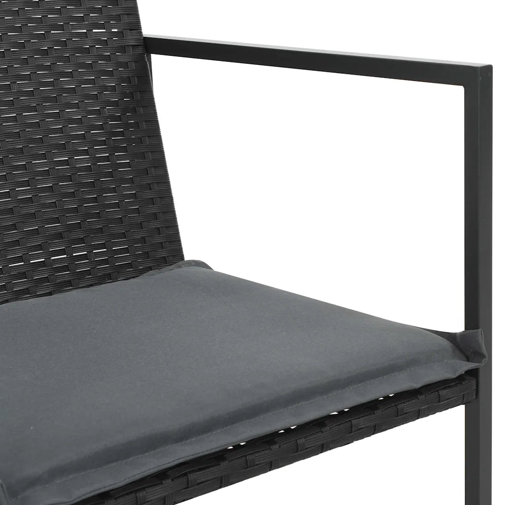 Set da Pranzo da Giardino 7 pz con Cuscini in Polyrattan Nero 44444