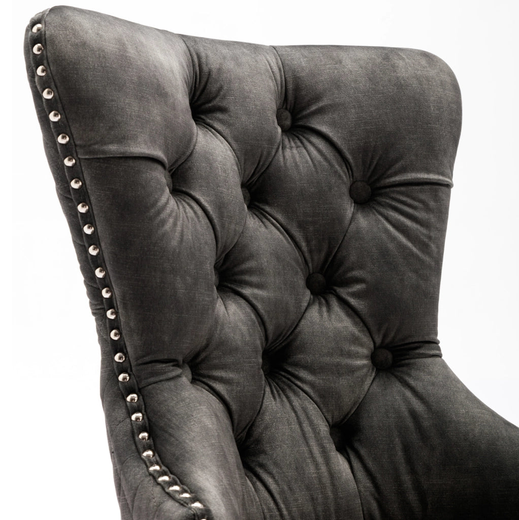 Sedia imbottita 53.5x61x95 cm con gambe regolabili; velluto; legno; grigio