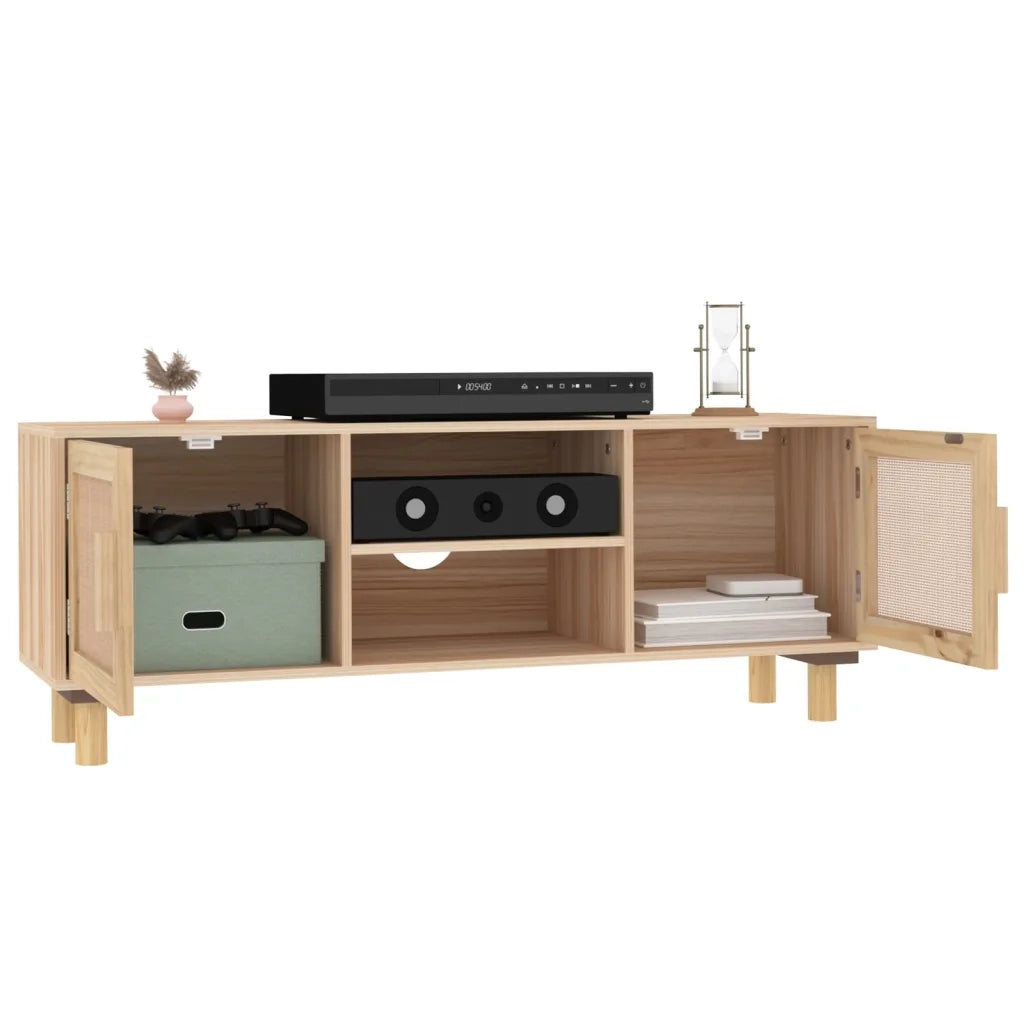 Mobile TV Marrone 105x30x40 cm Massello Pino e Rattan Naturale 345617