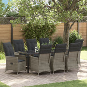 Set da Pranzo da Giardino 9 Pezzi con Cuscini Grigio Polyrattan