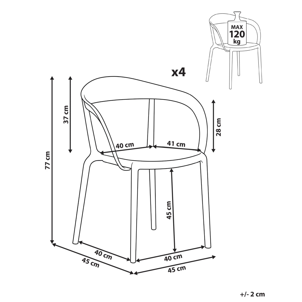 Set di 4 sedie da giardino rosso Materiale sintetico Plastica Interno Esterno Giardino con braccioli Sala da pranzo Stile moderno minimalista
