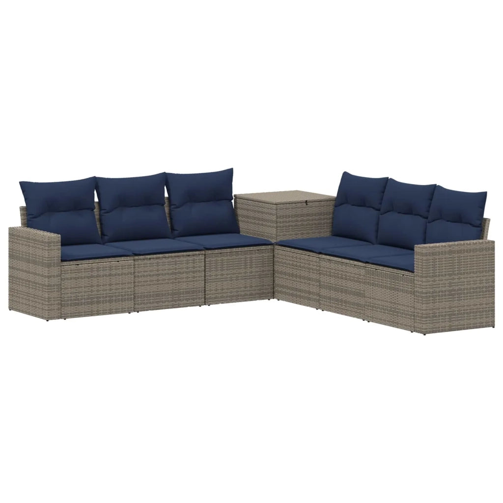 Set di divani 7 pz Grigio e Blu Navy Rattan sintetico e Acciaio 3448785
