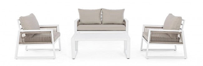 Set Salotto da Giardino Divano 2 Poltrone e Tavolino Captiva Bianco