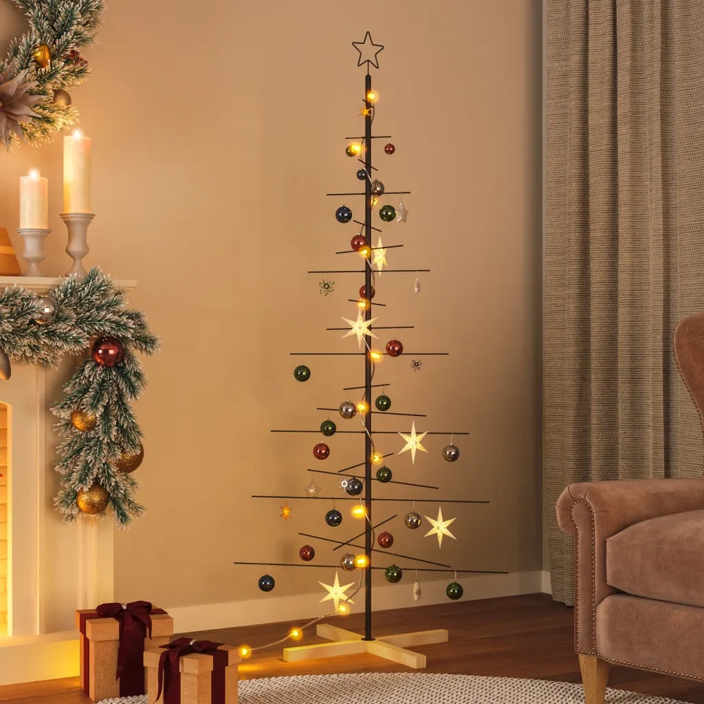 Albero di Natale in Metallo con Base in Legno Nero 180 cm 359605