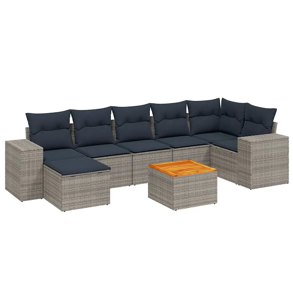 Set Divani da Giardino 8 pz con Cuscini Grigio in Polyrattan 3225557