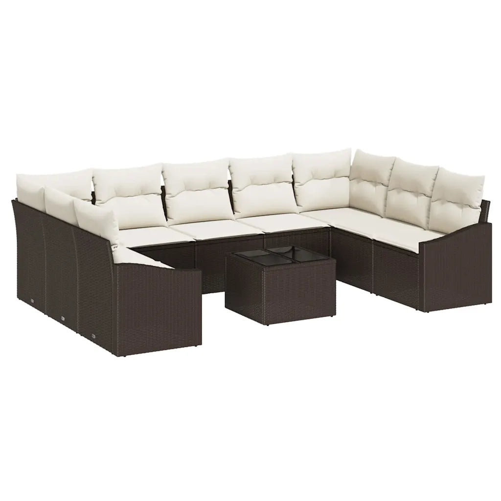 Set di divani con cuscino 10 pcs Marrone polyrattan
