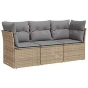 Set Divano da Giardino 3 pz | Set Salotto da Giardino con Cuscini Beige in Polyrattan