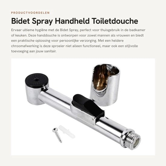 Bidet Sproeier Portatile - Maniglione - Verchroomd - ABS di Alta Qualità - Facile da Installare - Ideale per l'igiene - Doccia Spray