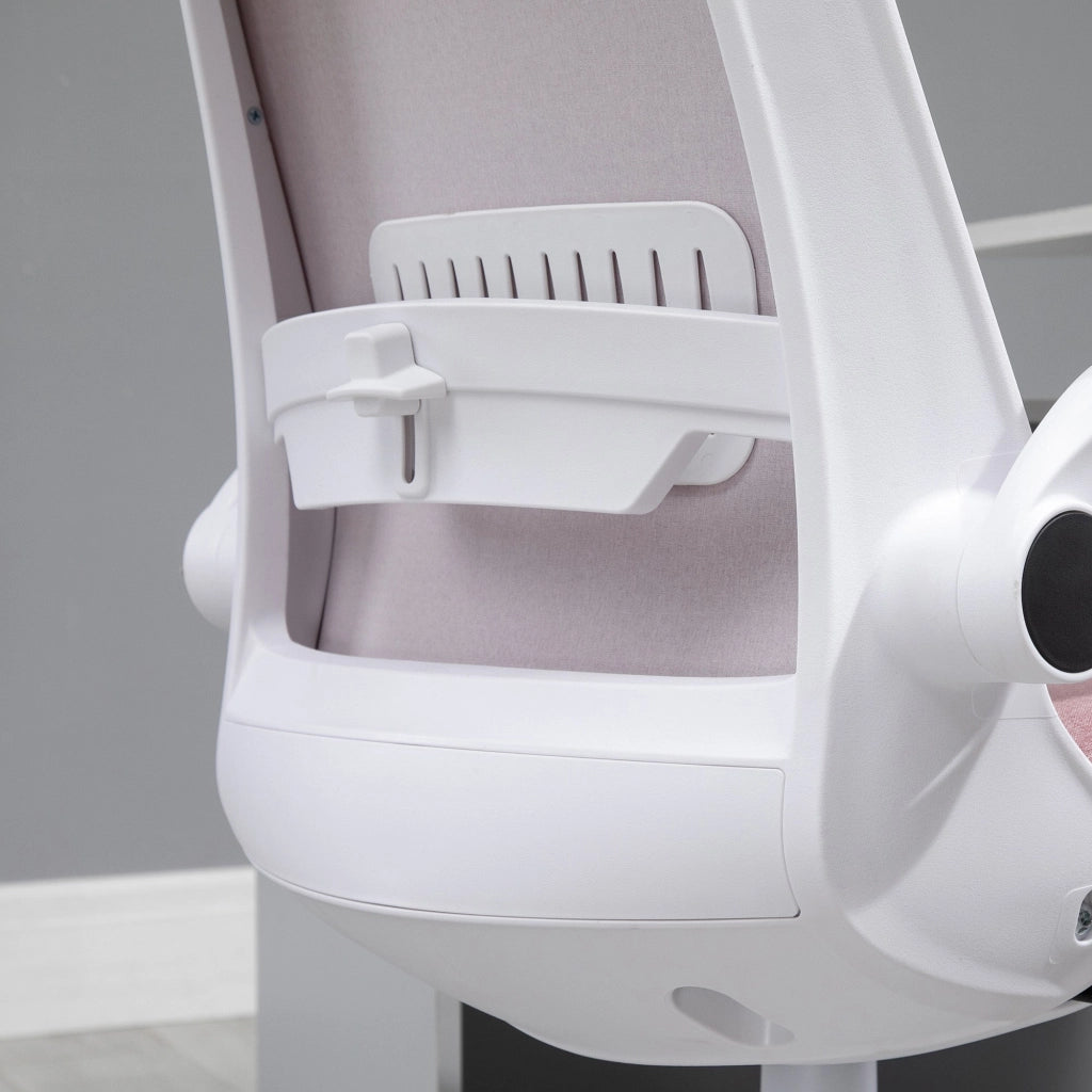 Sedia da Ufficio Ergonomica Altezza Regolabile 62,5x60x94-104 cm in Tessuto Effetto Lino Bianco e Rosa