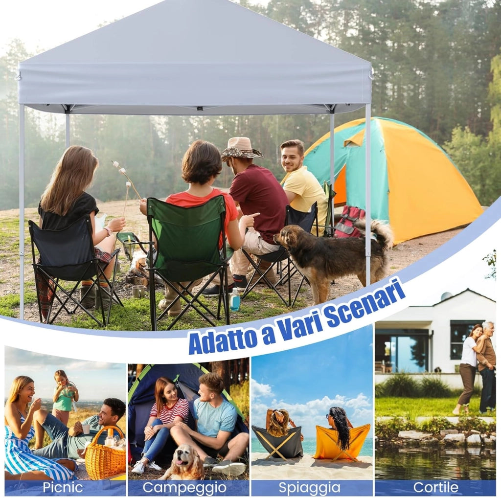 Gazebo Pop-up da Esterno 201 x 201 cm, Gazebo Regolabile in Altezza con Borsa da Trasporto, 8 Picchetti e 4 Corde Antivento, Tenda Pieghevole Portatile per Giardino (Bianco)
