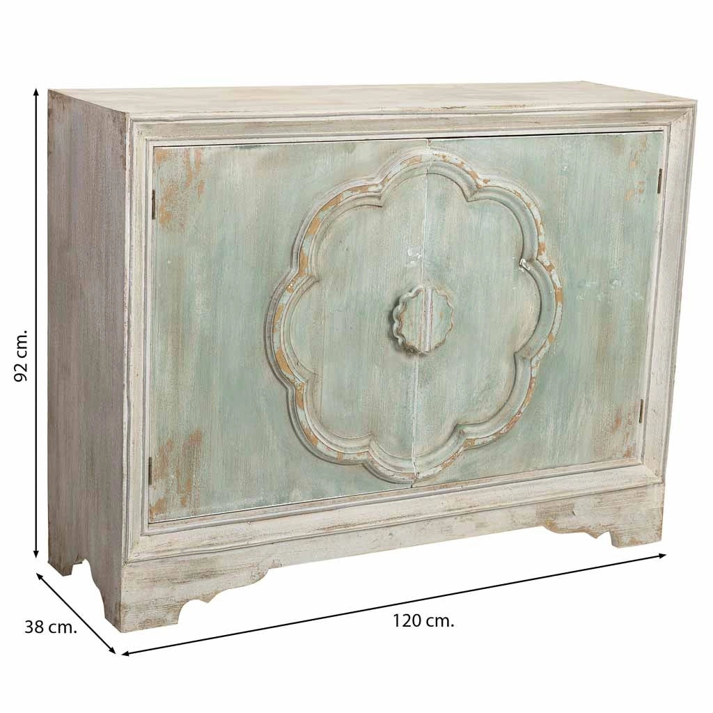 Credenza in legno con 2 porte in finitura invecchiata 120x38x92