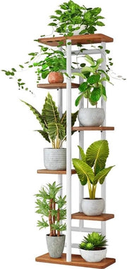 Trappola per piante 6 animali per interni in legno e metallo supporto per fiori griglia 7 vasi multi vaso per vasi per balcone finestra angolo (7 vasi bianchi)