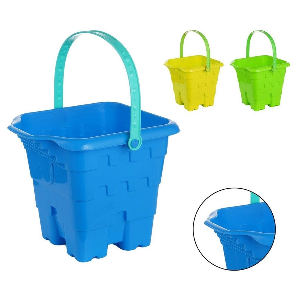 Trade Shop - Secchiello Da Spiaggia Con Motivo A Castello In Plastica Colorata Mare 17x17cm 618580 -
