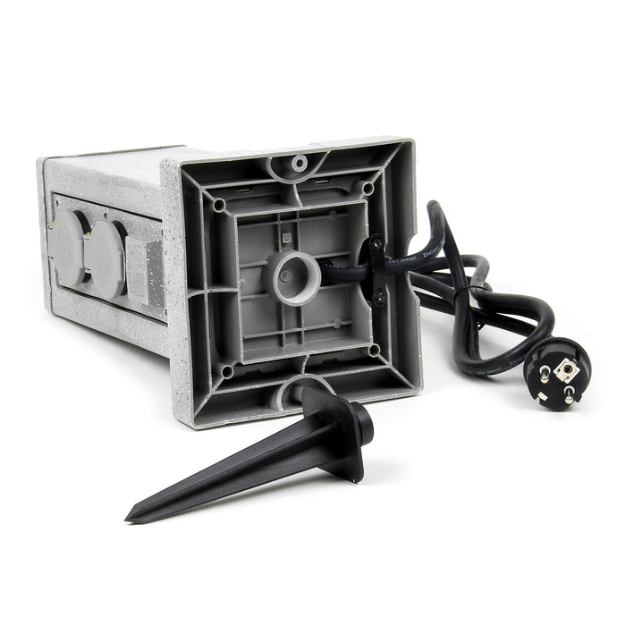 Colonna multipresa effetto granito con 4 prese per esterno IP44 con picchetto