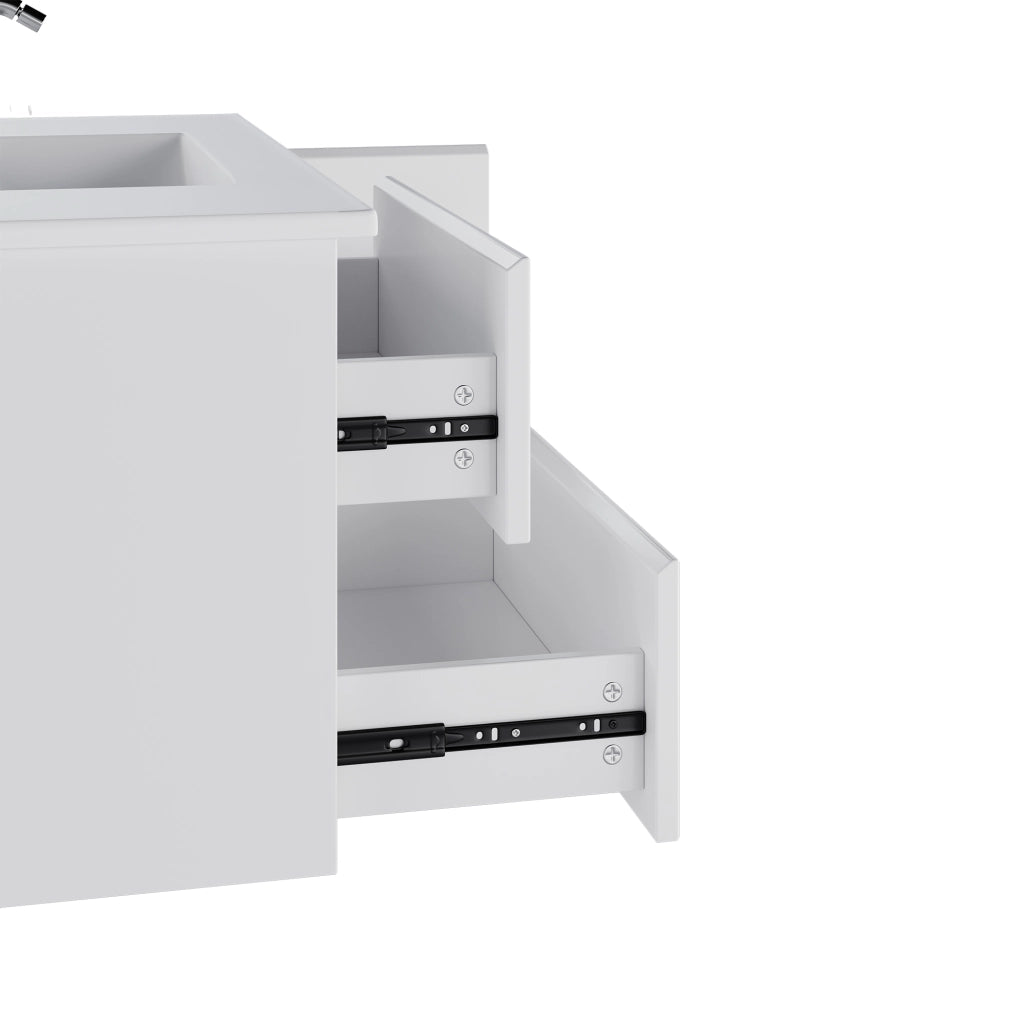 Mobile bagno sospeso con lavabo in ceramica, 91,5 ¡Á 46,5 ¡Á 50,5 cm, bianco, con 2 cassetti e luce LED con sensore radar