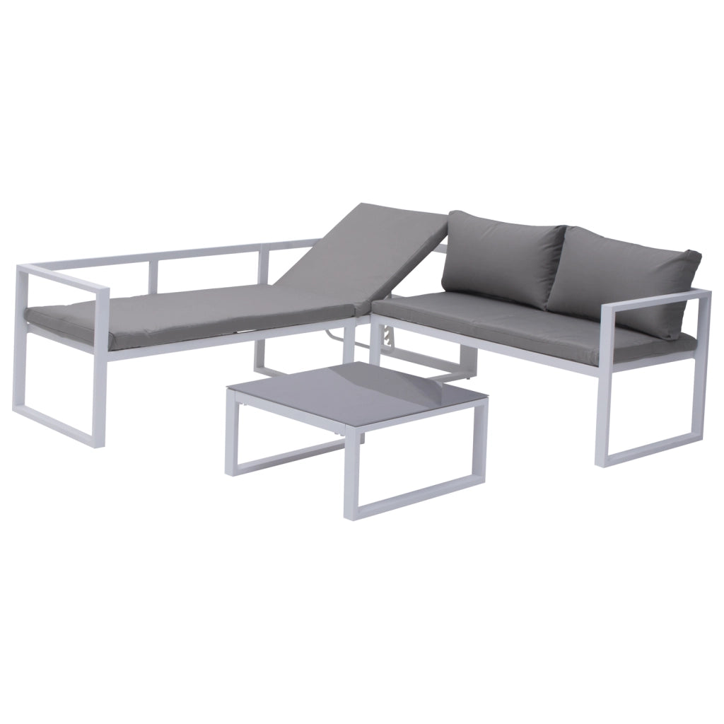 Set di mobili da giardino modulari IBIZA in tessuto grigio 4 posti - alluminio bianco