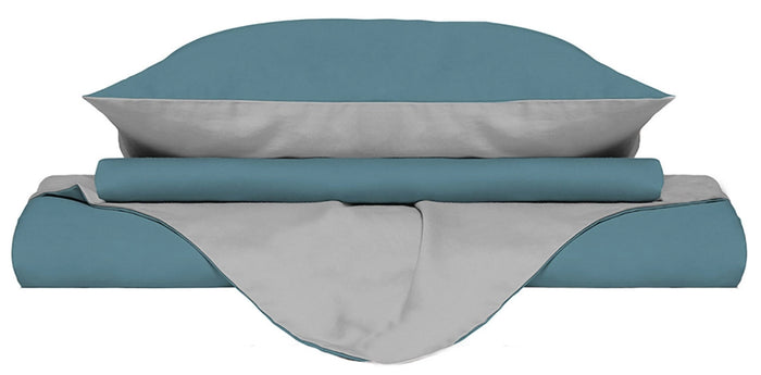 Copripiumino Singolo con Sacco e Federe Doubleface Ottanio/Grigio Chiaro