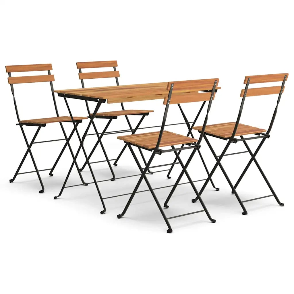 Set Bistr¨° Pieghevole 5pz | Set Salotto da Giardino in Legno Massello di Acacia e Acciaio