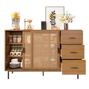 Credenza con 2 Ante Scorrevoli; 3 Cassetti e Ripiani Regolabili; Stile Country; in Pannello Truciolare; Natural; 140??37??91 cm