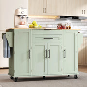 Carrello cucina mobile con piano estraibile 120x45 cm, anta doppia, cassetto nascosto e ripiani regolabili, verde anticato