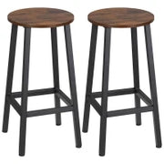 Set 2 Sgabelli da Cucina in Truciolato e Acciaio con Piano Liscio e Poggiapiedi, 32.5x32.5x65 cm, Marrone